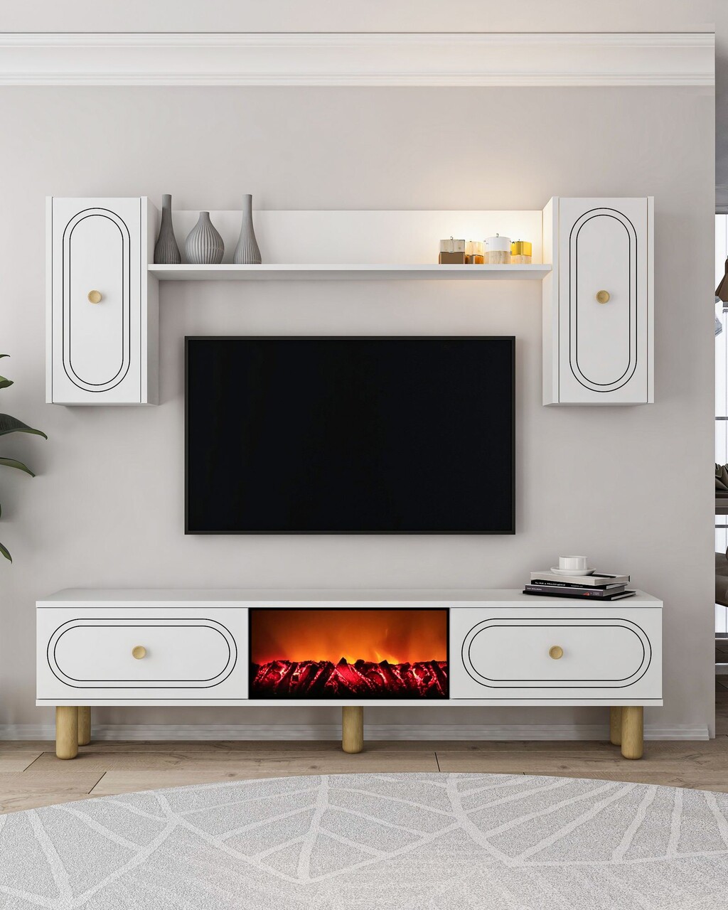Comoda TV, Hanah Home, Polen Bohem Fireplace, 150x44.6x29.6 cm, PAL , Alb - imagine 7